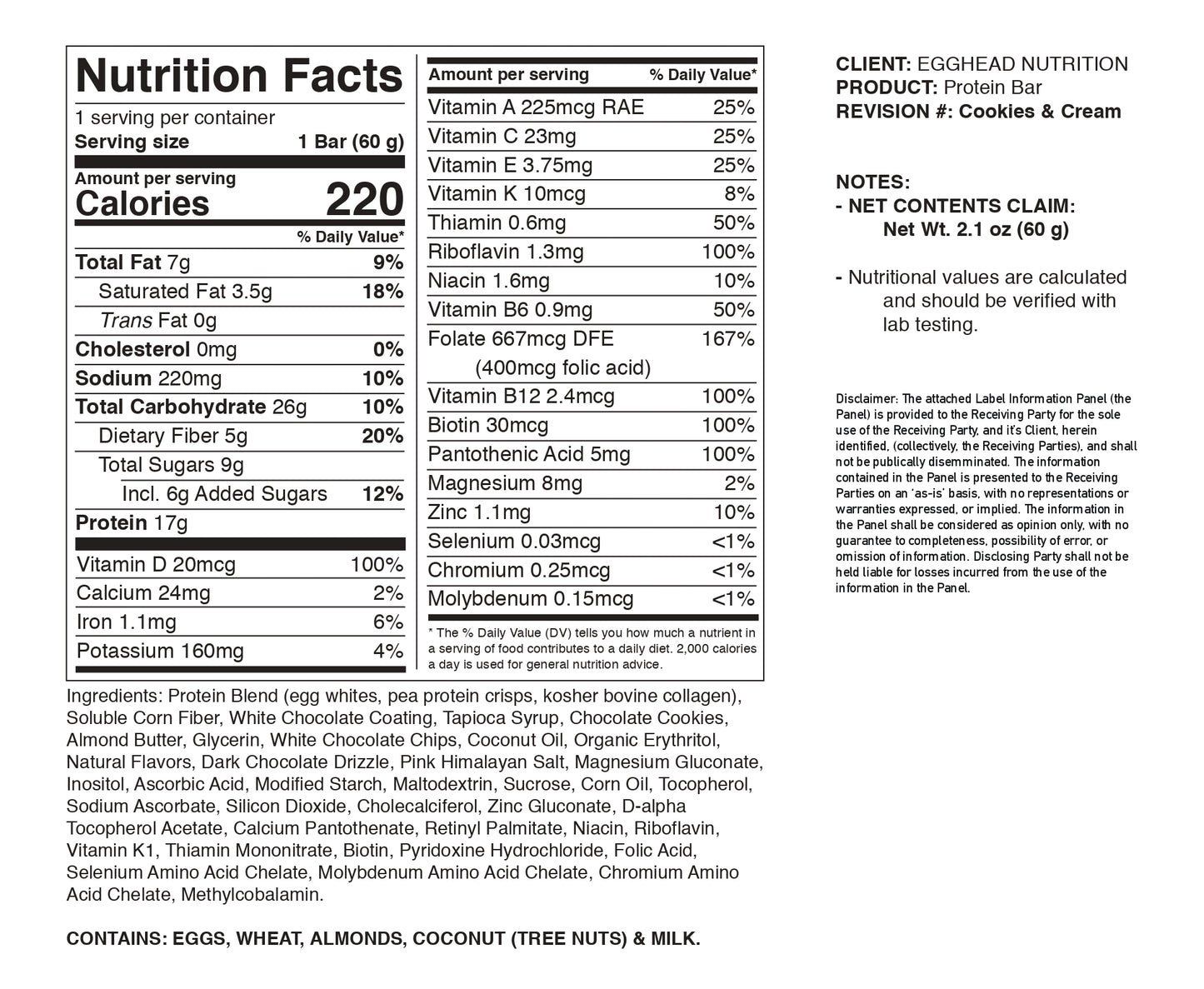 1 Protein Bar Nutrition