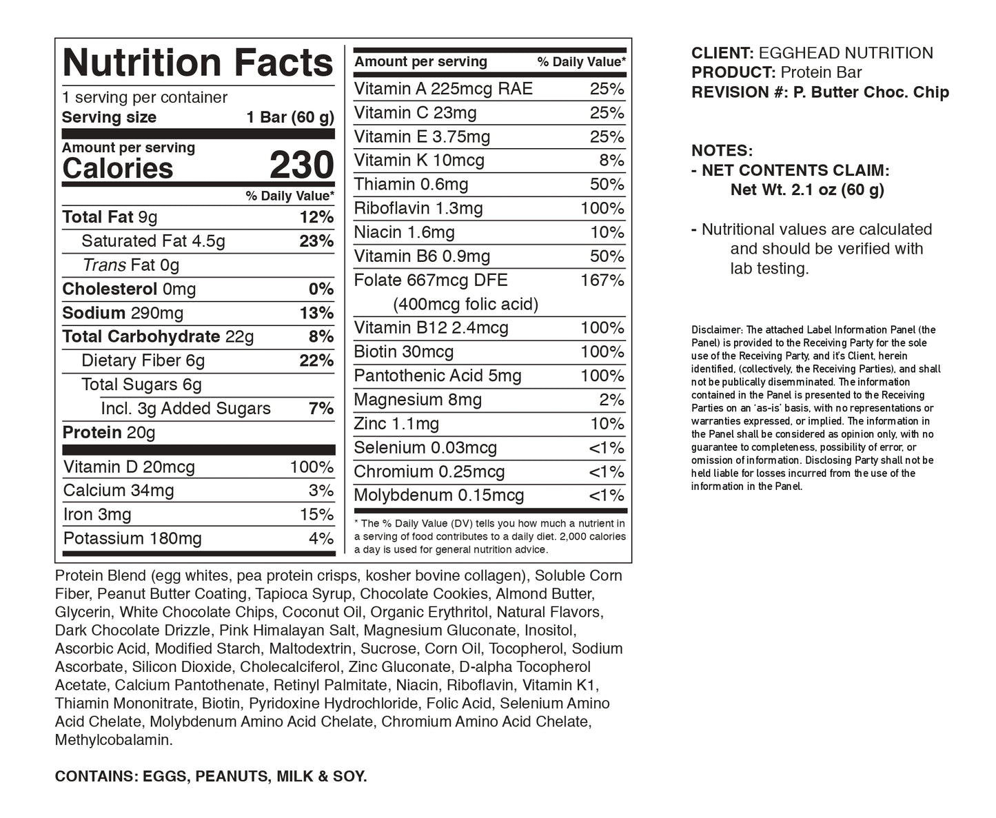 1 Protein Bar Nutrition