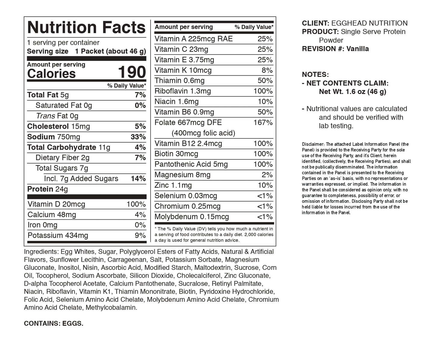 1 Packet Protein Nutrition