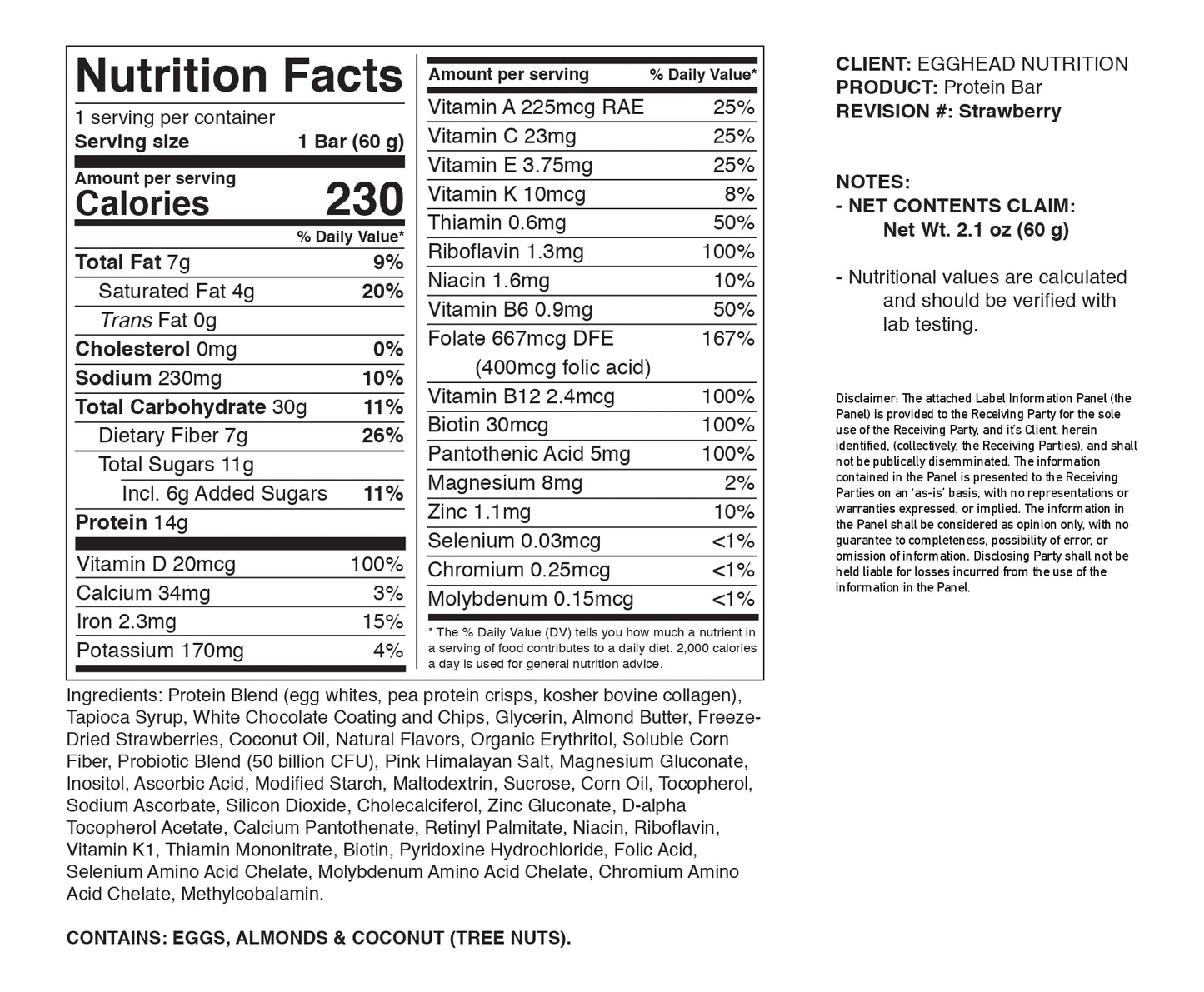 Protein Bar - Nutrition Facts