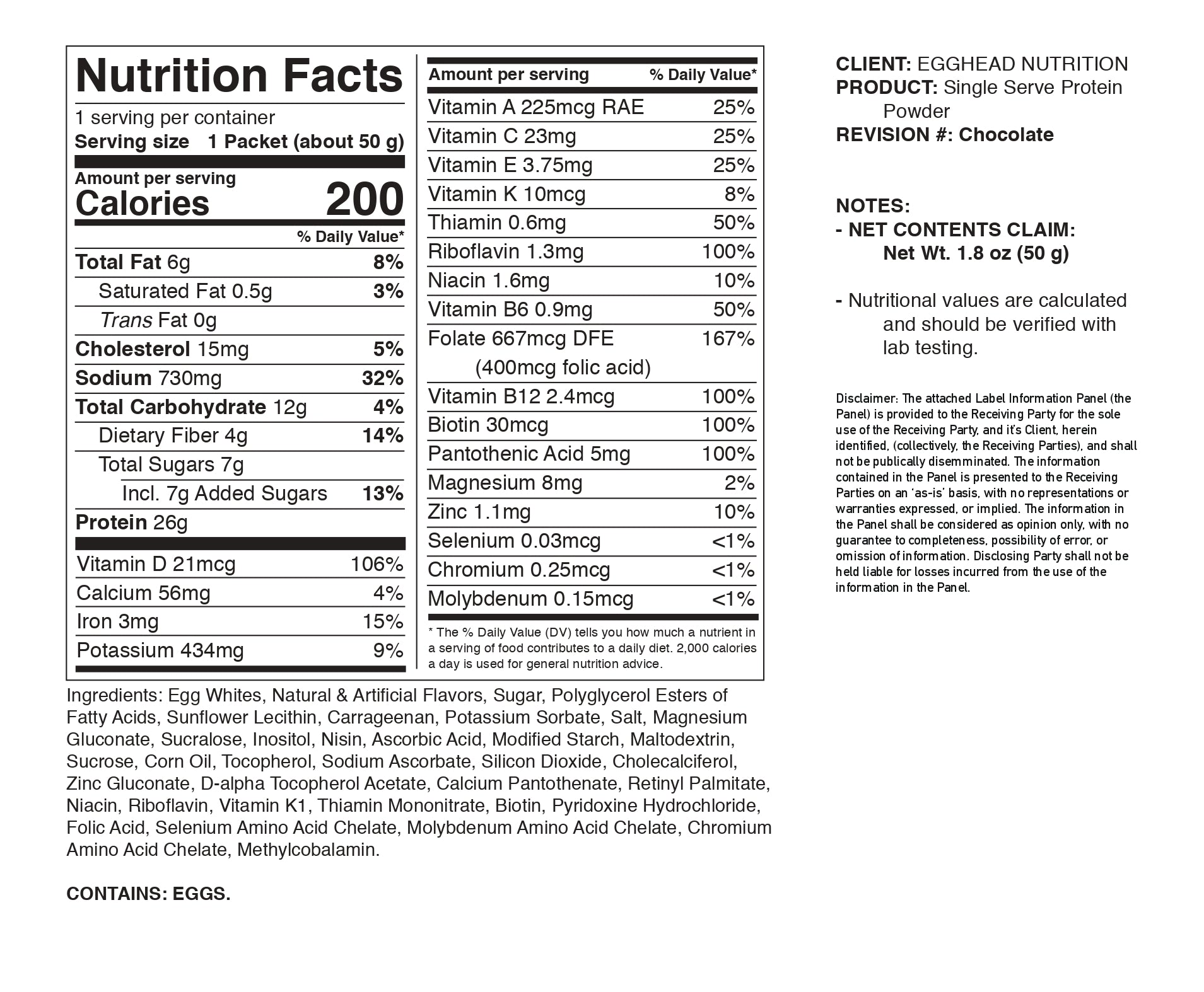 Single Serving Protein Powder Nutrition Facts